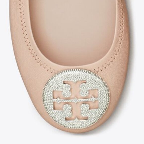 Tory Burch $298 Minnie Pavé Travel Ballet Flats Shell Pink MANY SIZES - Picture 8 of 8